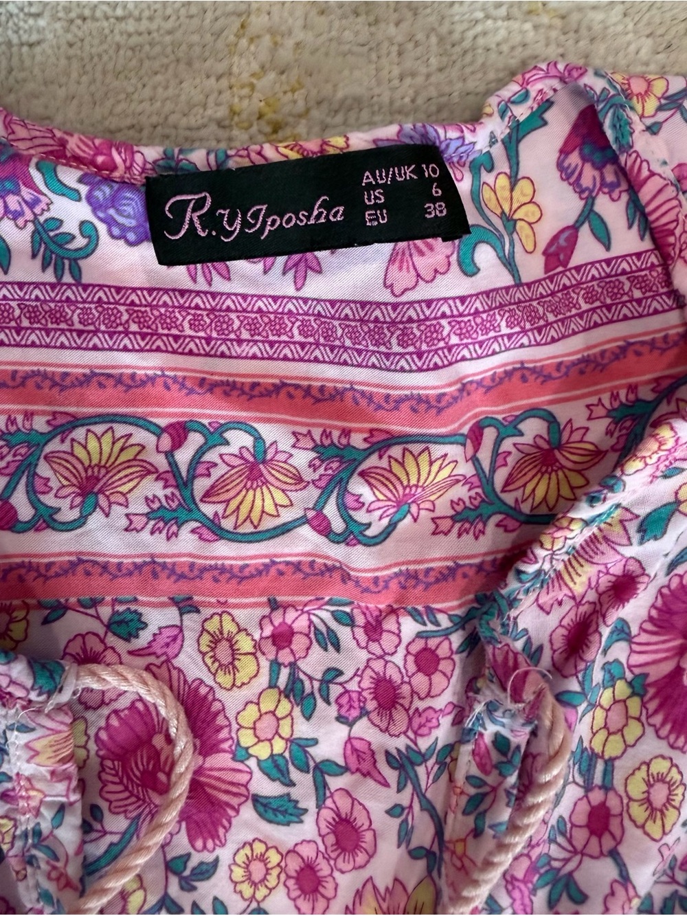 Bohemian Floral Midi Dress Pink Cottagecore Prairie Peasant Dress Size 6 - Picture 3 of 5